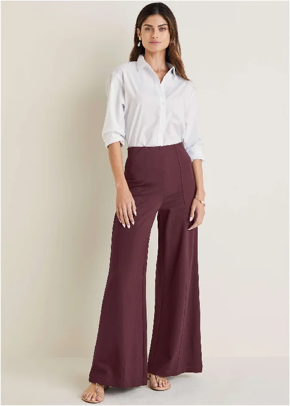 Smoothing Ponte Wide-Leg Pants - Wine